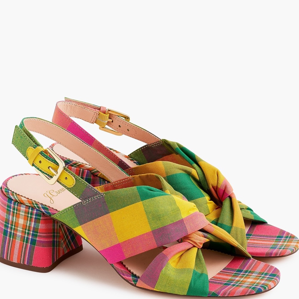 J. Crew Twisted Knot Penny Plaid Chunky Heeled Sandals Size 6 - Picture 9 of 9